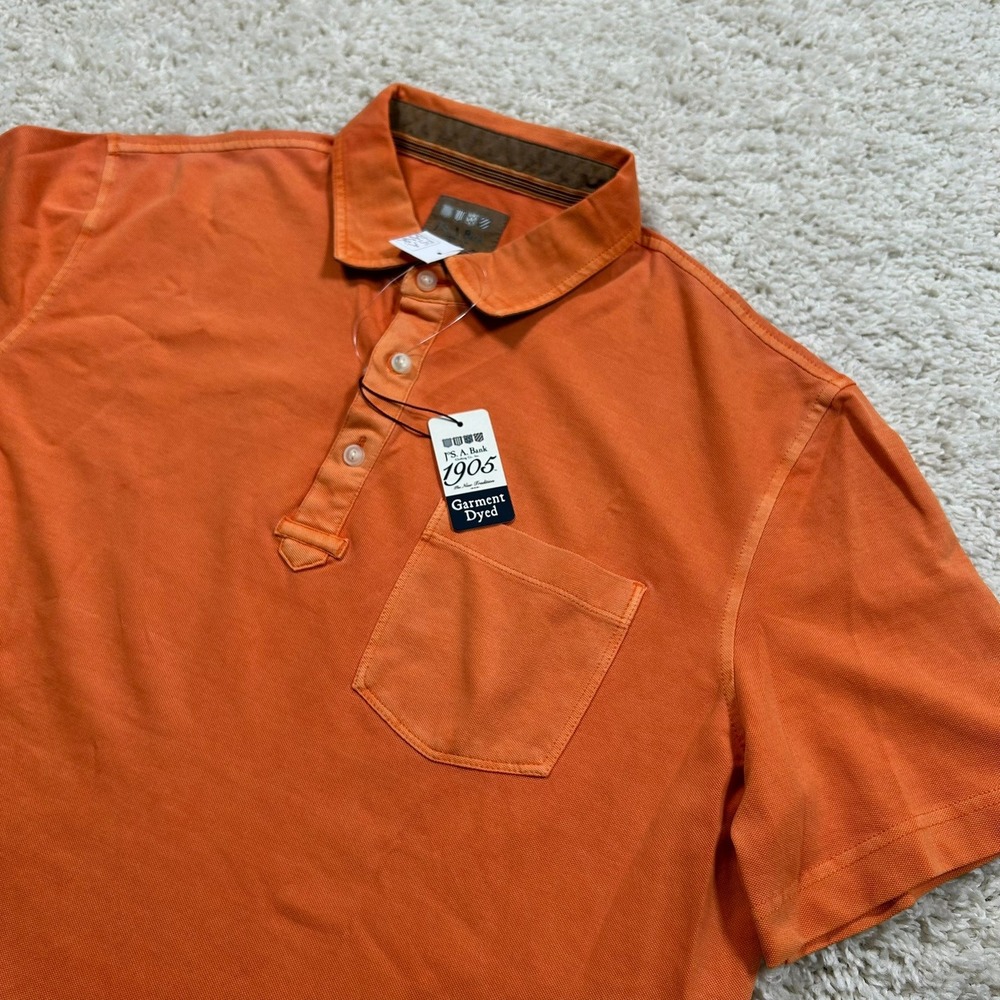 Jos. A. Bank Polo Shirt Large Orange Garment Dyed Tailored Fit Short Sleeve New